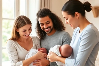 Professional postpartum helper caring for a newborn and mother.