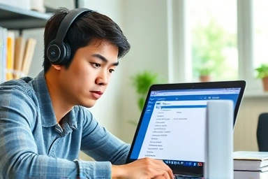 Student studying TOEIC listening practice