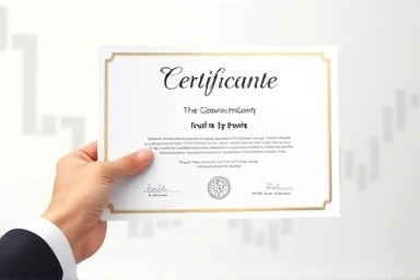 Hand holding a professional insurance certification.