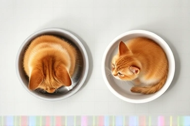 Comparison of narrow vs. wide cat bowls, showing stress vs. comfort.