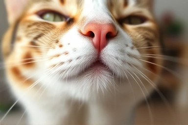 Cat's clean chin with subtle markings, soft light