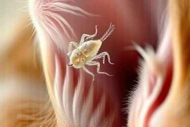 Cat ear with subtle mite highlighted, close-up, photorealistic.