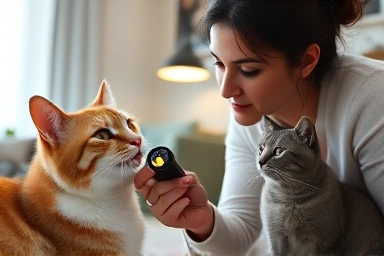 Cat owner checking cat's mouth for foreign object