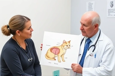 Veterinarian explaining cat digestive system to owner