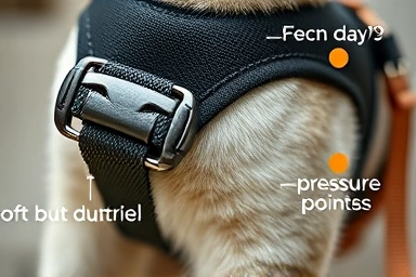 Close-up of secure cat harness features: buckle, material, and strap design.
