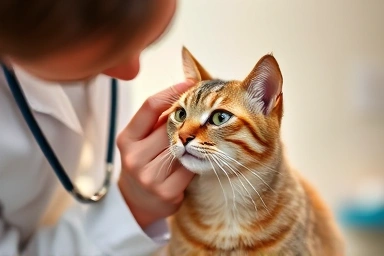 Vet applying topical medication to a cat