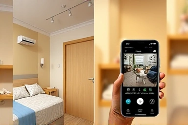 Cat hotel CCTV camera and mobile app interface comparison
