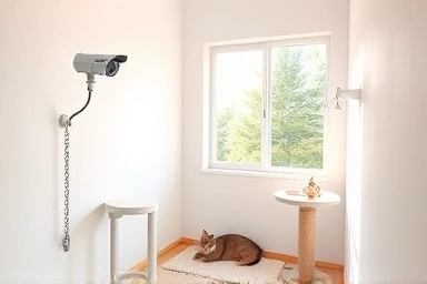 Peaceful cat hotel private room with cozy amenities and CCTV