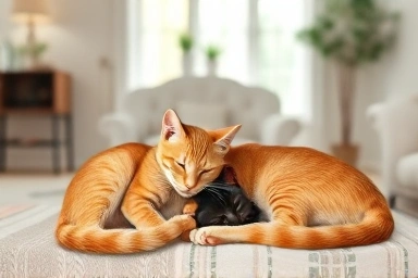 Two cats calmly coexisting in a living room.