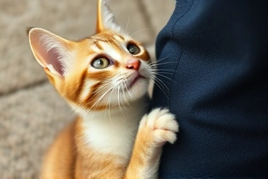 Cat showing trust and affection to owner with kneading paws.