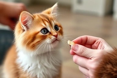 Cat responding to its name with a treat