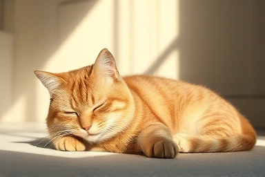Healthy cat resting peacefully, symbolizing long-term well-being.
