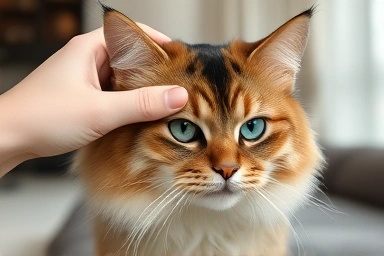 Hand gently petting a cat