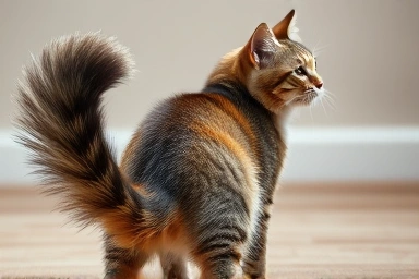 Puffed cat tail, fear and alarm signal