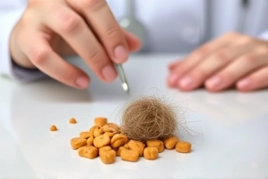 Veterinarian examining cat vomit types: kibble vs hairball