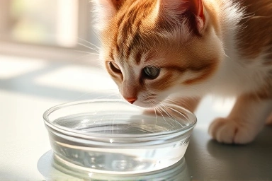 Curious cat drinking water, healthy hydration