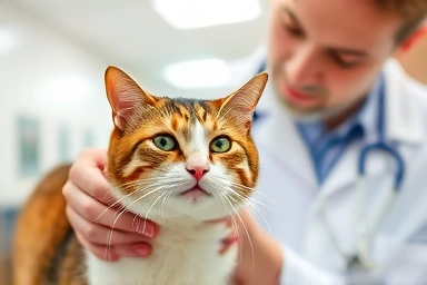 Vet examining healthy cat, expert pet care