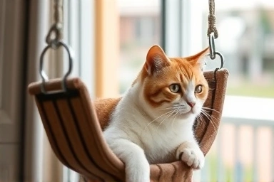 Close-up on durable cat window hammock construction and secure attachment.