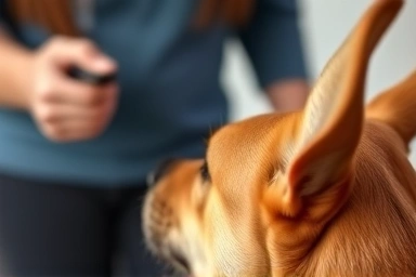 Dog's attentive ear listening for clicker sound