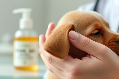 Gentle ear cleaning for a happy puppy.