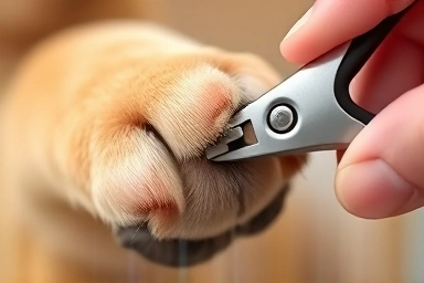 Close-up of safe and precise dog nail trimming technique.