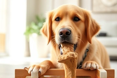 Happy dog chewing natural dental treat