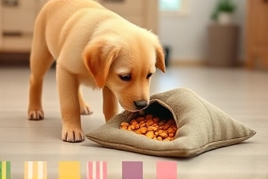 Happy puppy playing with durable fabric nosework toy