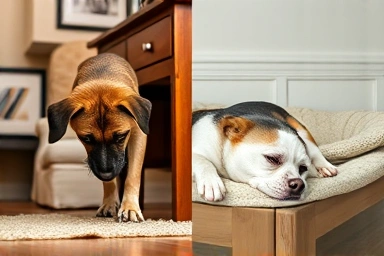 Contrast of distressed vs. calm dog behavior.