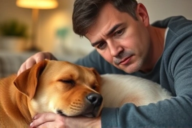 Dog owner observing sleeping dog with mild snoring concern