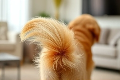 Golden retriever tail wagging with joy