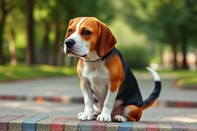 Beagle's gentle tail wag indicating curiosity