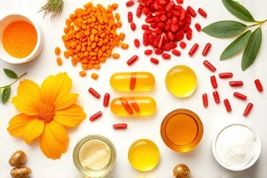 Dog supplement ingredients: lutein, astaxanthin, omega-3, probiotics.