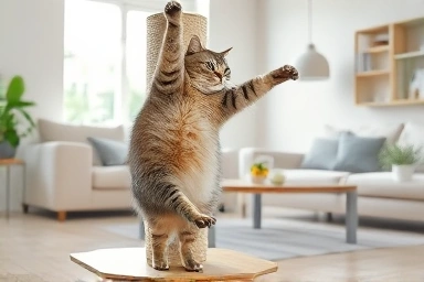 Sturdy large cat scratcher for overweight cats, providing ample stretching space.