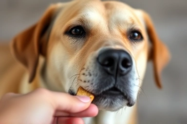 Dog receiving a treat, symbolizing positive reinforcement