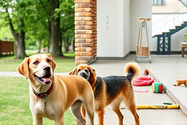 Well-adjusted adult dog interacting positively, built on good early training.