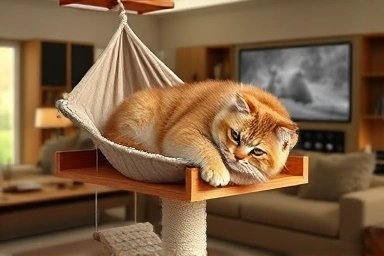Sturdy wooden cat tower with hammock for large cats