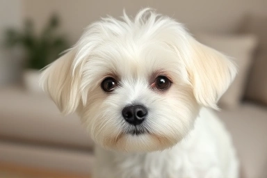 Caring portrait of a Maltese dog with gentle eyes.
