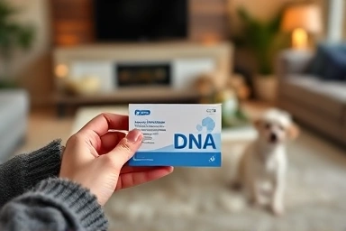 Pet owner holding DNA test kit