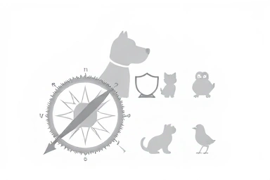 Compass guiding towards pet insurance shield, symbolizing protection