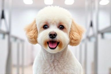 Happy poodle after grooming session