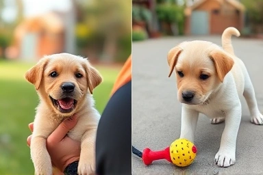 Positive reinforcement for puppy potty training and distraction.