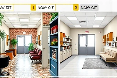 Comparison of cat clinic environments: chaotic vs. cat-exclusive.