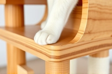 Close-up of natural wood texture on a durable cat tower.