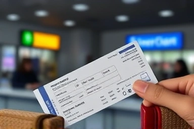 Hand holding flight ticket, travel agency complexity