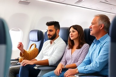 Travelers choosing between front row and emergency exit airplane seats.