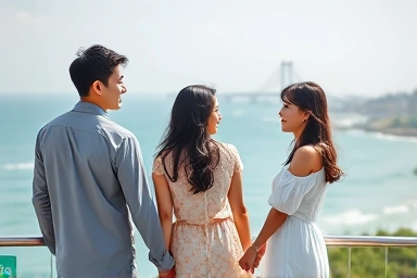 Couple enjoying romantic Busan trip with ocean view