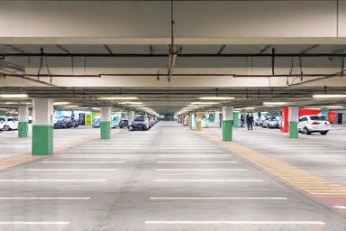 Modern train station parking garage with empty spots