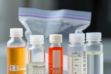 Small liquid containers and transparent bag for flight regulations.
