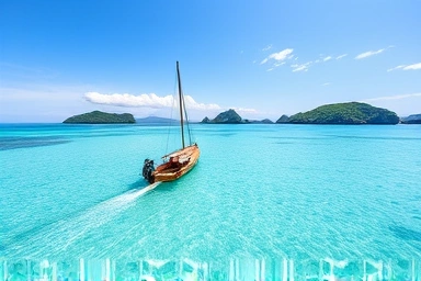 Vibrant Cebu ocean with traditional boat and islands