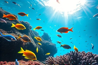 Colorful tropical fish and coral reef in clear Cebu waters